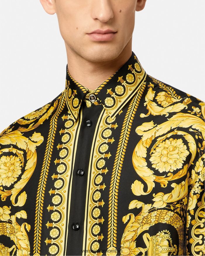 hombres camisa de seda barroca Versace imprimir 2RP40F1296 ropa