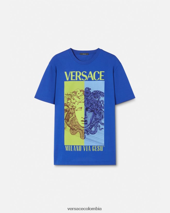 hombres camiseta con estampado de medusa Versace azul 2RP40F1411 ropa