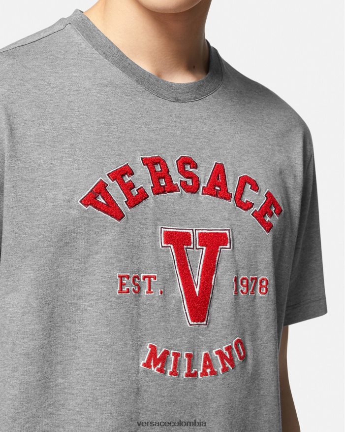 hombres camiseta con logo universitario Versace gris 2RP40F1403 ropa