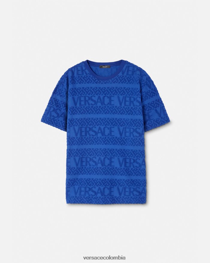 hombres camiseta de felpa integral Versace azul 2RP40F1407 ropa