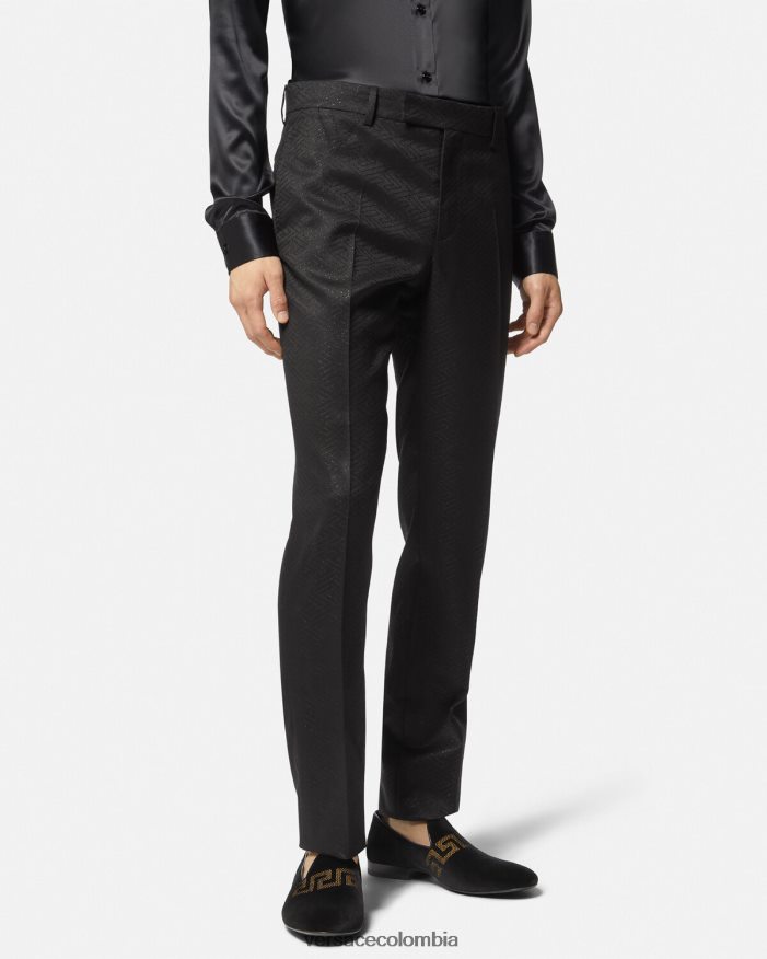 hombres pantalones con greca jacquard Versace negro 2RP40F1276 ropa