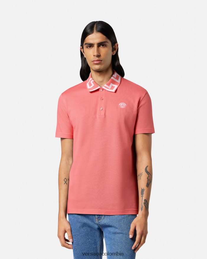 hombres polo con medusa greca Versace rosa 2RP40F1357 ropa