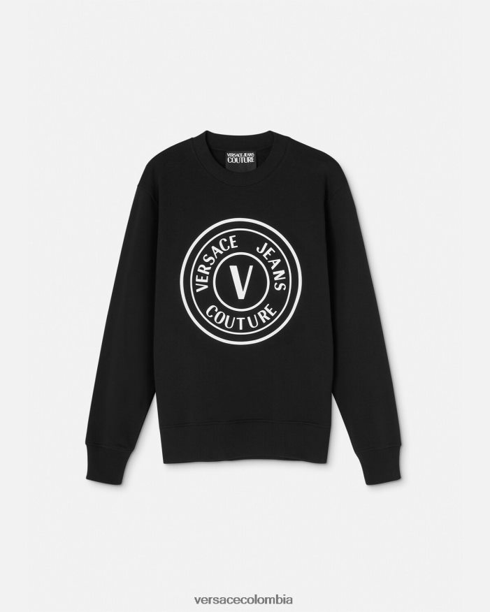 hombres sudadera con emblema en V Versace negro 2RP40F2411 ropa