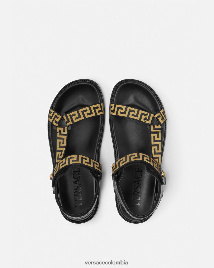 hombres sandalias grecas Versace oro negro 2RP40F1590 zapato