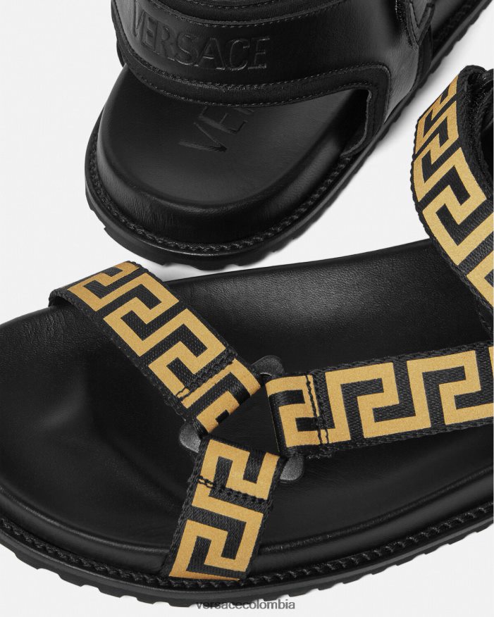 hombres sandalias grecas Versace oro negro 2RP40F1590 zapato