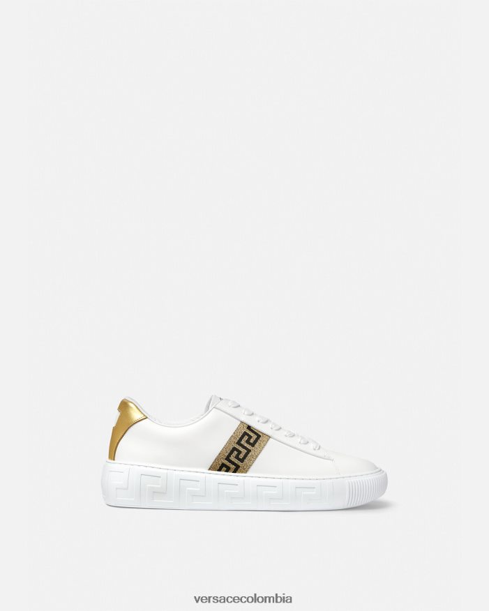 hombres zapatillas con grecas Versace Oro blanco 2RP40F1552 zapato