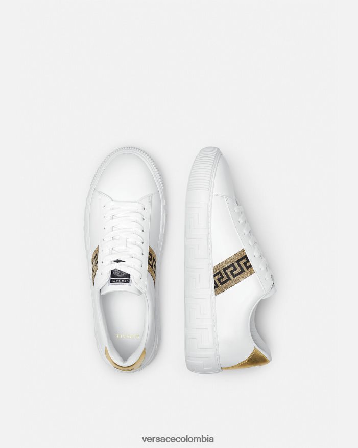 hombres zapatillas con grecas Versace Oro blanco 2RP40F1552 zapato