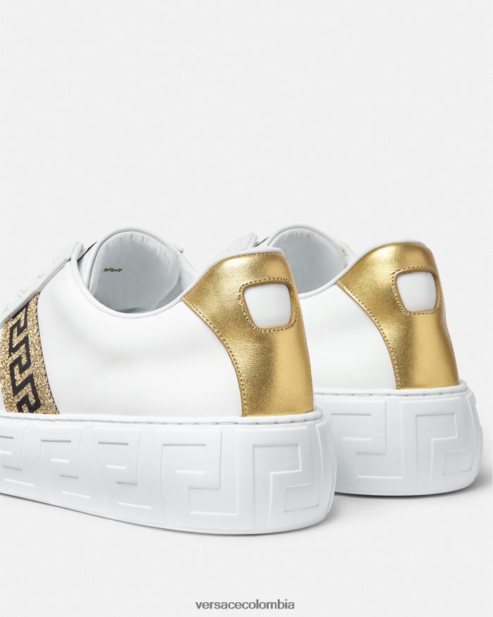 hombres zapatillas con grecas Versace Oro blanco 2RP40F1552 zapato