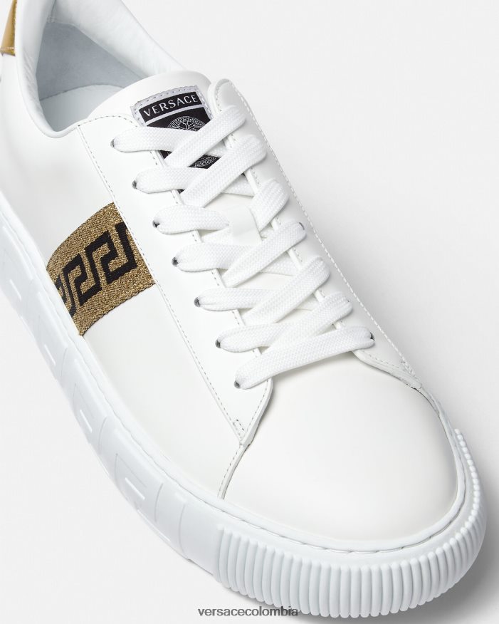 hombres zapatillas con grecas Versace Oro blanco 2RP40F1552 zapato