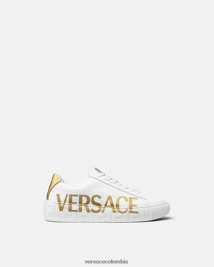 hombres zapatillas con logo Greca Versace Oro blanco 2RP40F1549 zapato