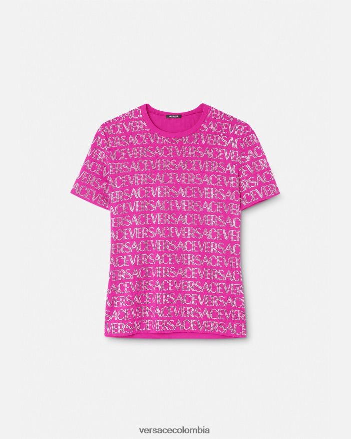 mujer camiseta con cristales Versace fucsia 2RP40F146 ropa