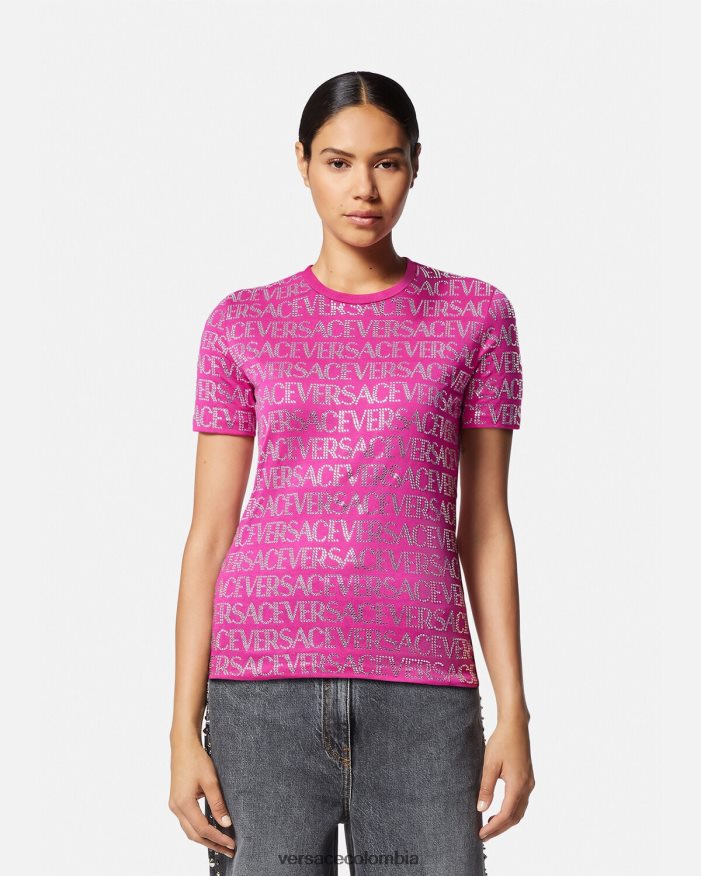 mujer camiseta con cristales Versace fucsia 2RP40F146 ropa