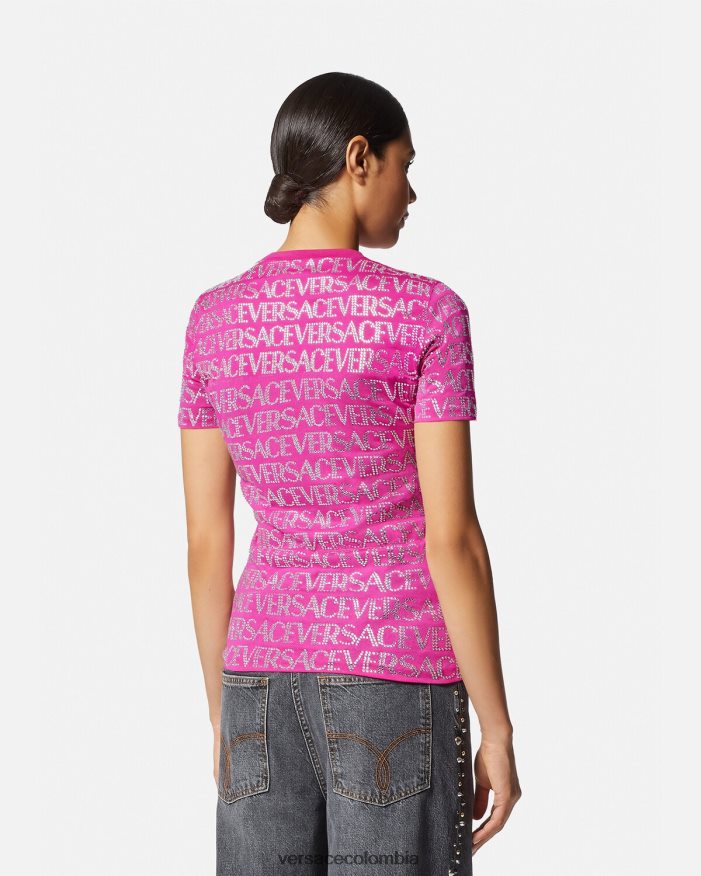 mujer camiseta con cristales Versace fucsia 2RP40F146 ropa