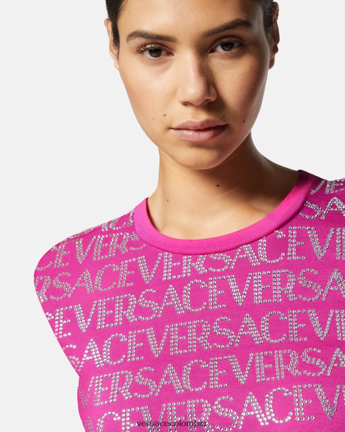 mujer camiseta con cristales Versace fucsia 2RP40F146 ropa