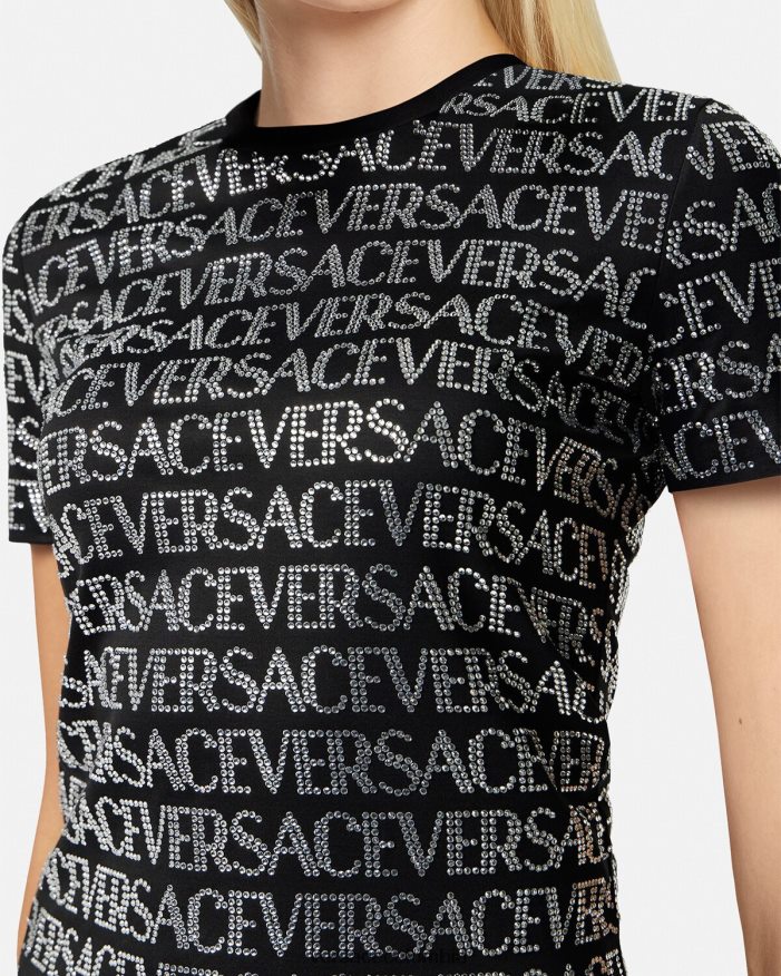 mujer camiseta con cristales Versace negro 2RP40F147 ropa