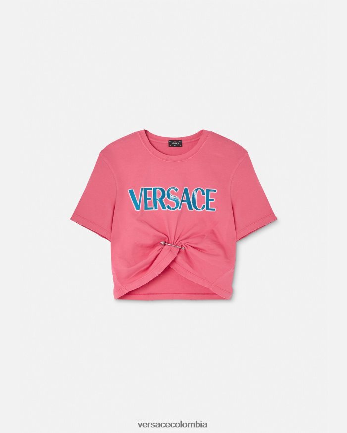 mujer camiseta con logo de imperdible Versace rosa 2RP40F139 ropa