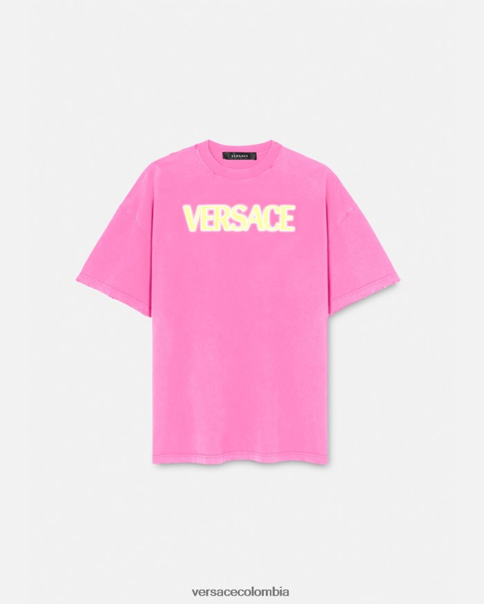 mujer camiseta con logo desgastado Versace rosa 2RP40F152 ropa