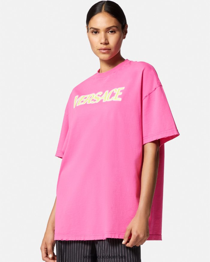 mujer camiseta con logo desgastado Versace rosa 2RP40F152 ropa