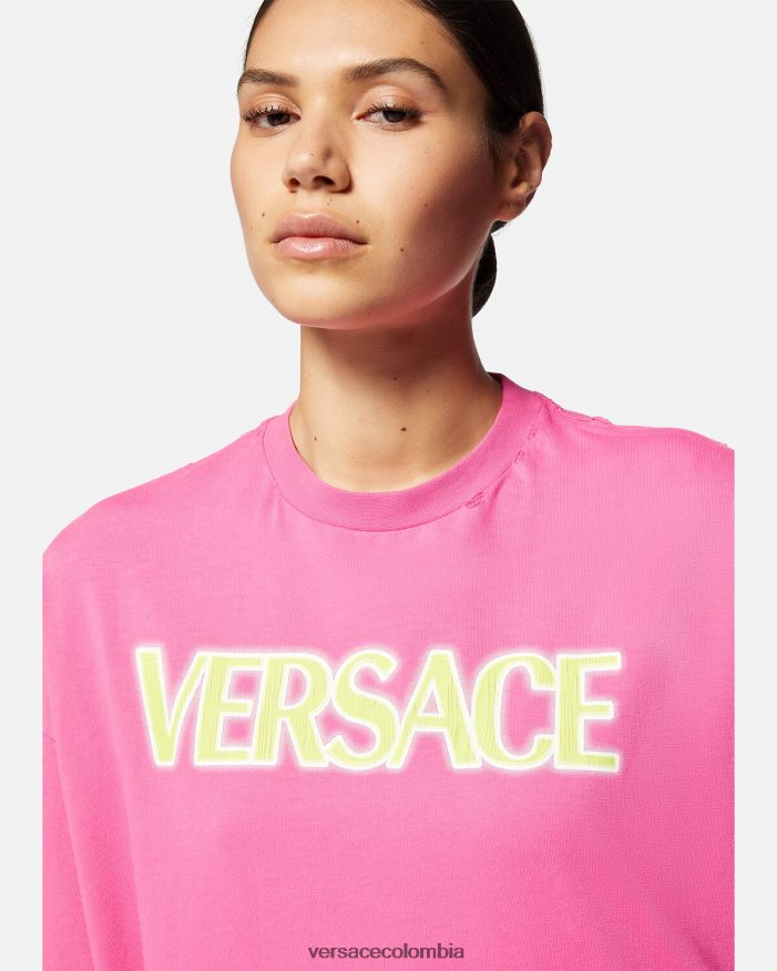 mujer camiseta con logo desgastado Versace rosa 2RP40F152 ropa