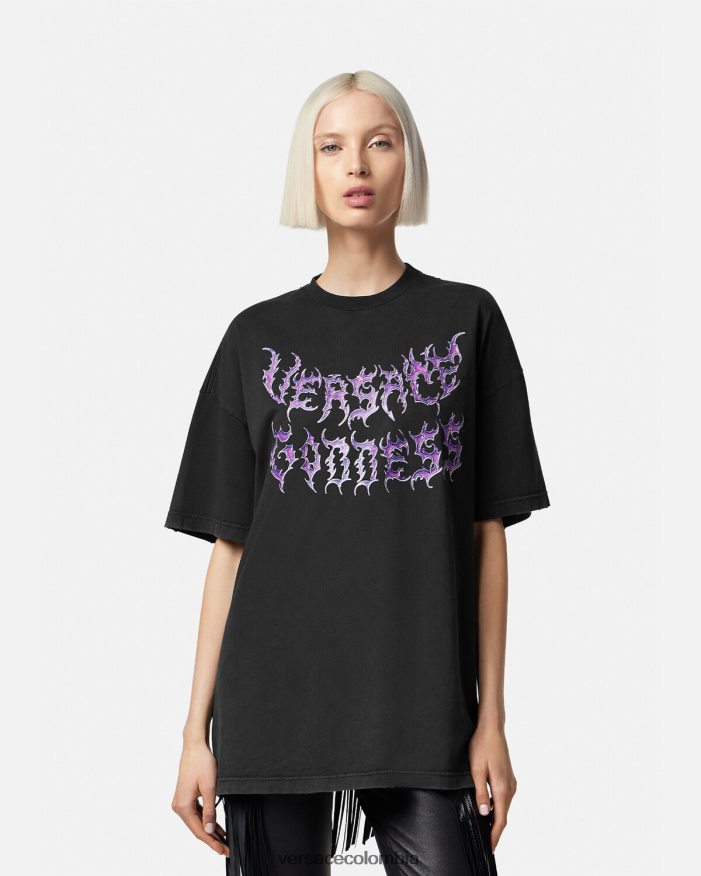 mujer camiseta extragrande de diosa Versace negro 2RP40F150 ropa