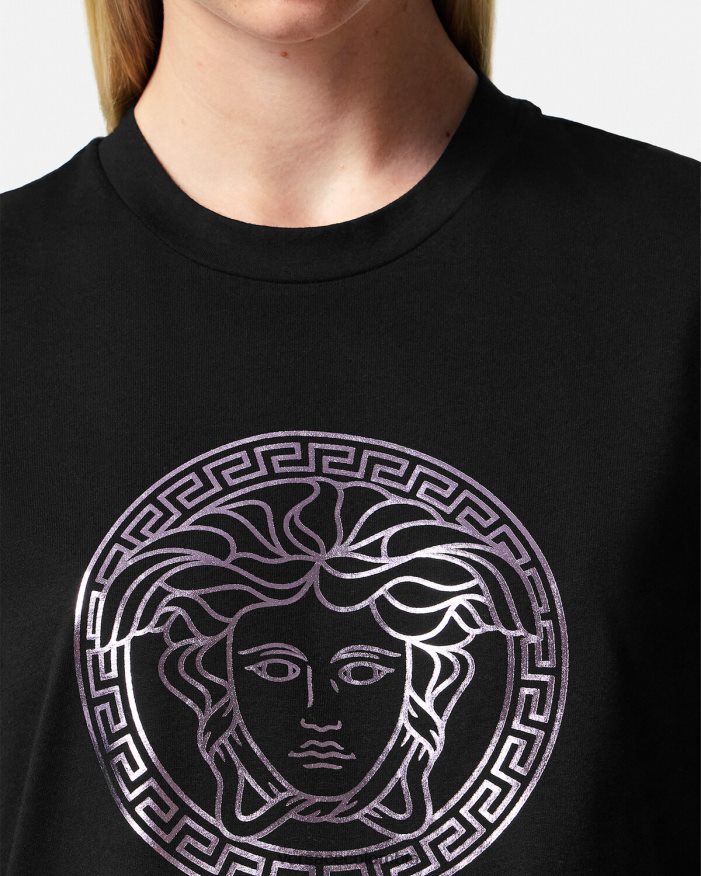 mujer camiseta medusa Versace negro y rosa 2RP40F127 ropa