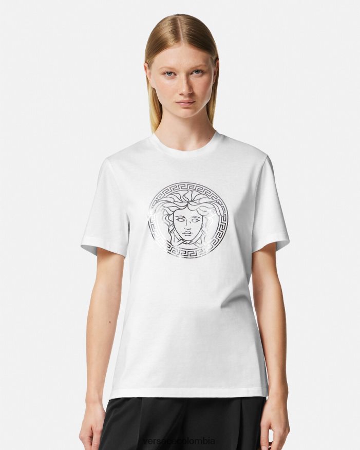 mujer camiseta medusa Versace plata blanca 2RP40F128 ropa