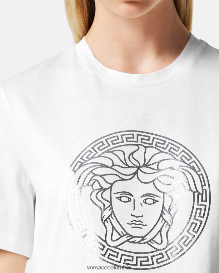 mujer camiseta medusa Versace plata blanca 2RP40F128 ropa