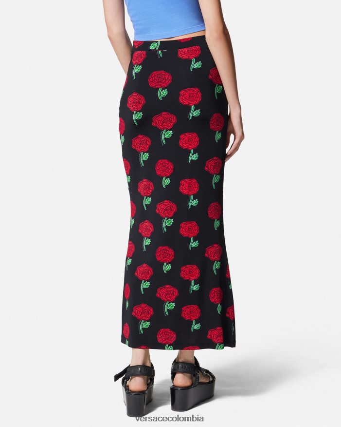 mujer falda midi rosas Versace negro 2RP40F2180 ropa