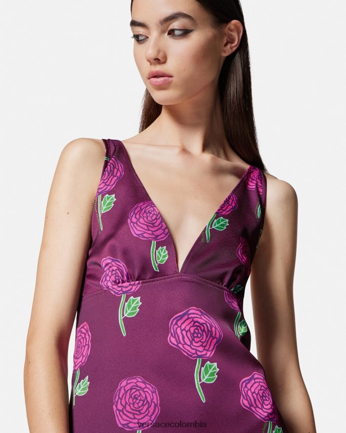 mujer vestido midi rosas Versace Violeta 2RP40F2160 ropa