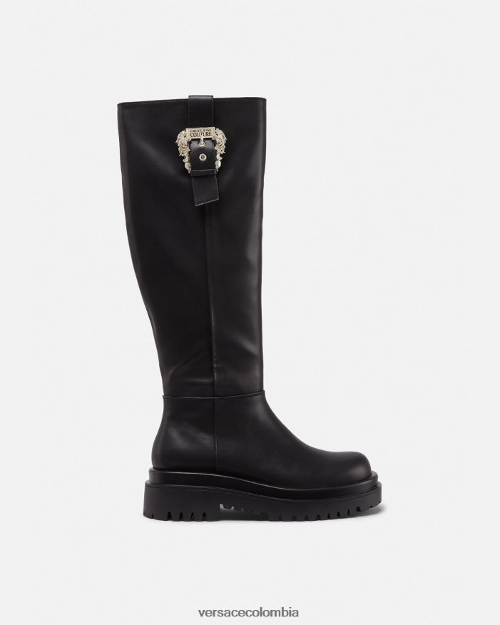 mujer botas altas con hebilla barroca Versace negro 2RP40F2269 zapato