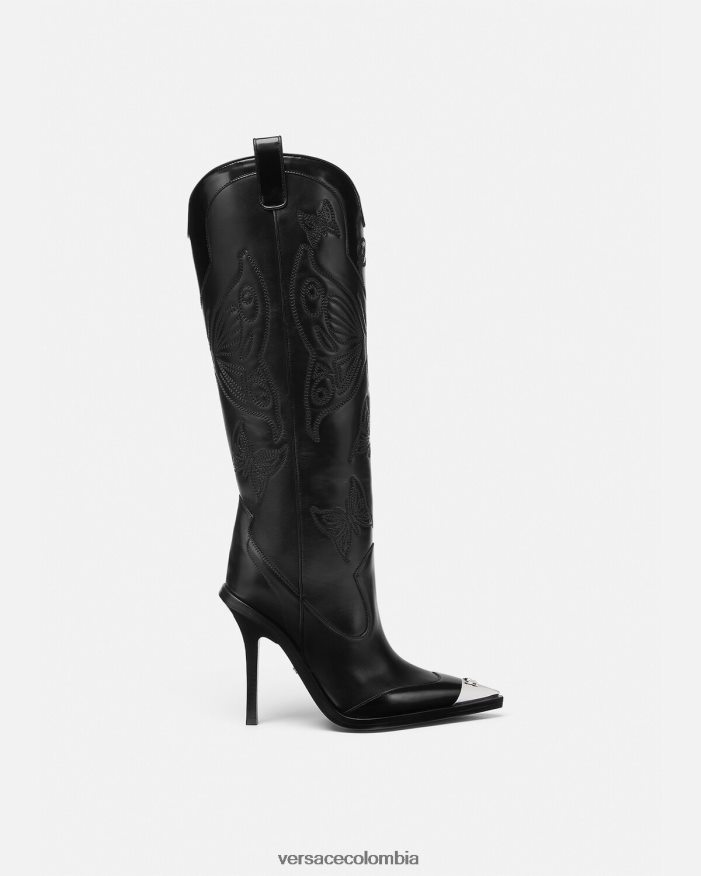 mujer botas altas con mariposas Versace negro 2RP40F473 zapato