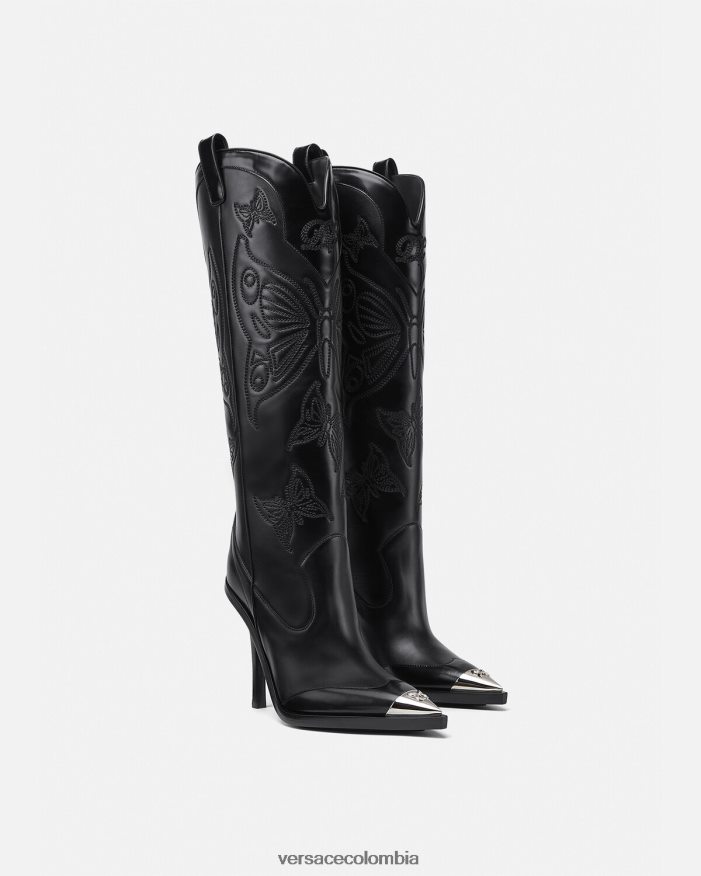 mujer botas altas con mariposas Versace negro 2RP40F473 zapato