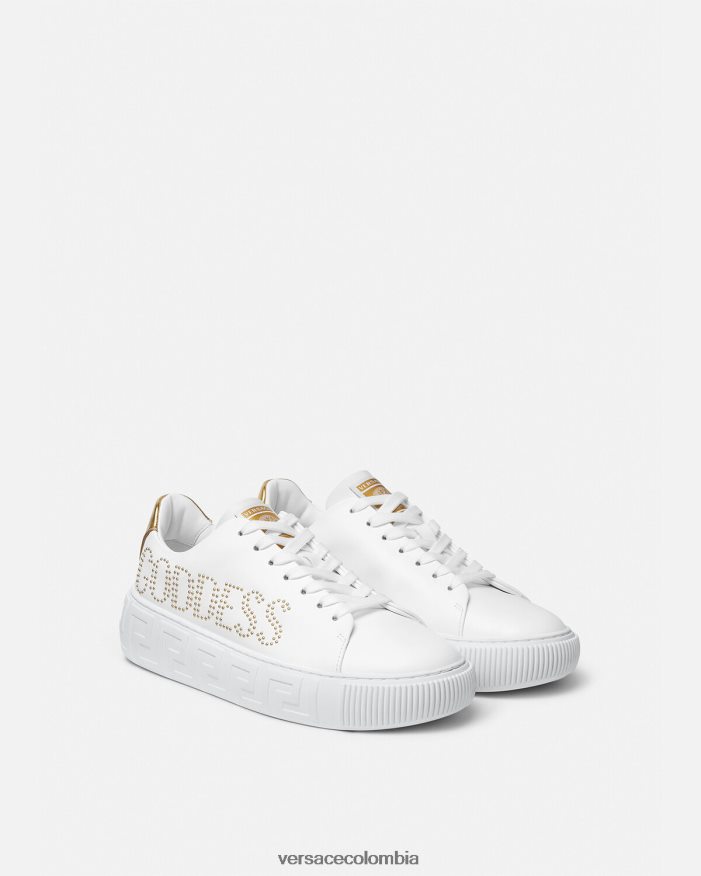 mujer zapatillas con greca diosa Versace blanco 2RP40F510 zapato