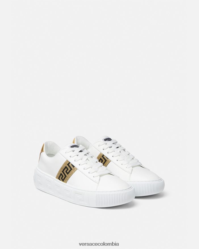 mujer zapatillas con grecas Versace Oro blanco 2RP40F501 zapato